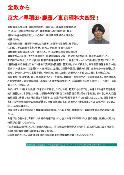 速習で志望校レベルに早期達成、全敗から全勝の軌跡。